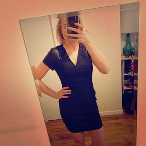 Zara black dress with leather sleeves